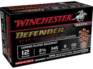 Winchester Defender Ammunition 12 Gauge 2-3/4" 00 Plated Buckshot 9 Pellets Box of 10 For Sale