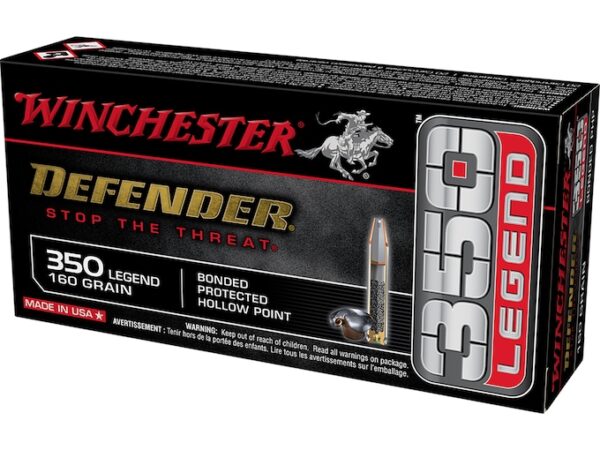 Winchester Defender Ammunition 350 Legend 160 Grain Bonded Jacketed Hollow Point Box of 20 For Sale
