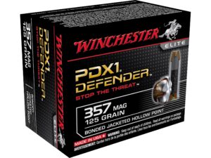 500 Rounds of Winchester Defender Ammunition 357 Magnum 125 Grain Bonded Jacketed Hollow Point Box of 20 For Sale