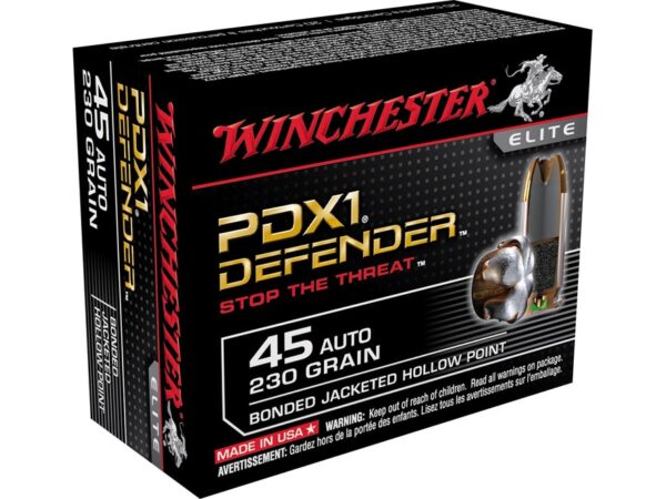 500 Rounds of Winchester Defender Ammunition 45 ACP 230 Grain Bonded Jacketed Hollow Point Box of 20 For Sale