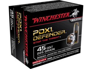 500 Rounds of Winchester Defender Ammunition 45 Colt (Long Colt) 225 Grain Bonded Jacketed Hollow Point Box of 20 For Sale