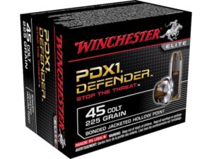 Winchester Defender Ammunition 45 Colt (Long Colt) 225 Grain Bonded Jacketed Hollow Point Box of 20 For Sale