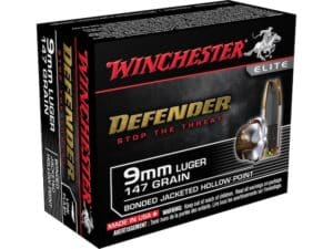 Winchester Defender Ammunition 9mm Luger 147 Grain Bonded Jacketed Hollow Point Box of 20 For Sale