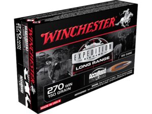 500 Rounds of Winchester Expedition Big Game Long Range Ammunition 270 Winchester 150 Grain Nosler AccuBond LR Box of 20 For Sale