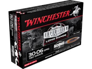 500 Rounds of Winchester Expedition Big Game Long Range Ammunition 30-06 Springfield 190 Grain Nosler AccuBond LR Box of 20 For Sale