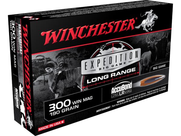 Winchester Expedition Big Game Long Range Ammunition 300 Winchester Magnum 190 Grain Nosler AccuBond LR Box of 20 For Sale 1