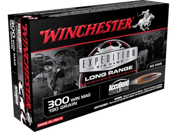 Winchester Expedition Big Game Long Range Ammunition 300 Winchester Magnum 190 Grain Nosler AccuBond LR Box of 20 For Sale