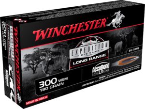 500 Rounds of Winchester Expedition Big Game Long Range Ammunition 300 Winchester Short Magnum (WSM) 190 Grain Nosler AccuBond LR Box of 20 For Sale