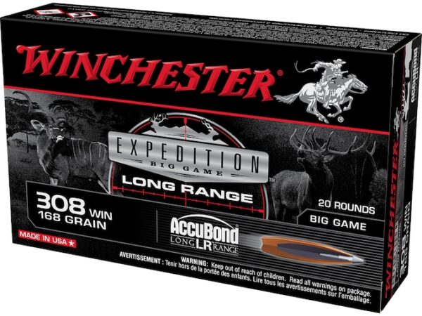 Winchester Expedition Big Game Long Range Ammunition 308 Winchester 168 Grain Nosler AccuBond LR Box of 20 For Sale