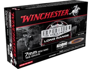 500 Rounds of Winchester Expedition Big Game Long Range Ammunition 7mm Remington Magnum 168 Grain Nosler AccuBond LR Box of 20 For Sale