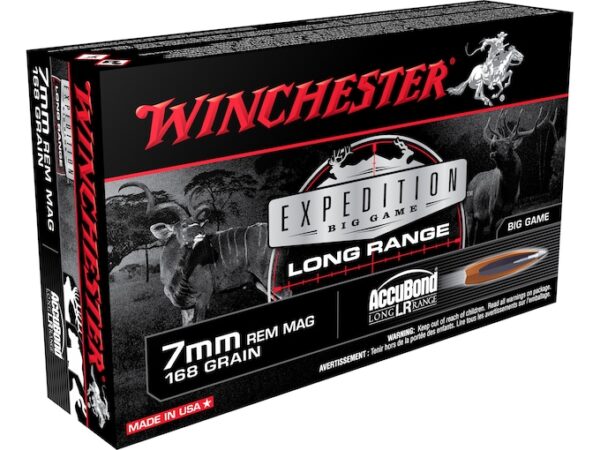 Winchester Expedition Big Game Long Range Ammunition 7mm Remington Magnum 168 Grain Nosler AccuBond LR Box of 20 For Sale