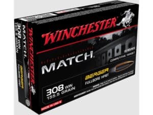 Winchester Match Ammunition 308 Winchester 155.5 Grain Berger FullBore Target Hollow Point Boat Tail For Sale