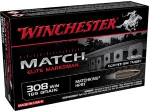 Winchester Match Elite Marksman Ammunition 308 Winchester 169 Grain Hollow Point Boat Tail For Sale