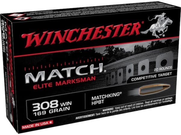 Winchester Match Elite Marksman Ammunition 308 Winchester 169 Grain Hollow Point Boat Tail For Sale