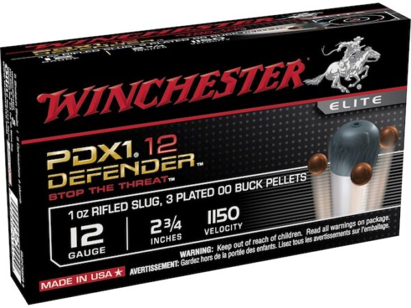 Winchester PDX1 Defender Ammunition 12 Gauge 2-3/4" 1/2 oz 00 Buckshot over 1 oz Bonded Slug Box of 10 For Sale