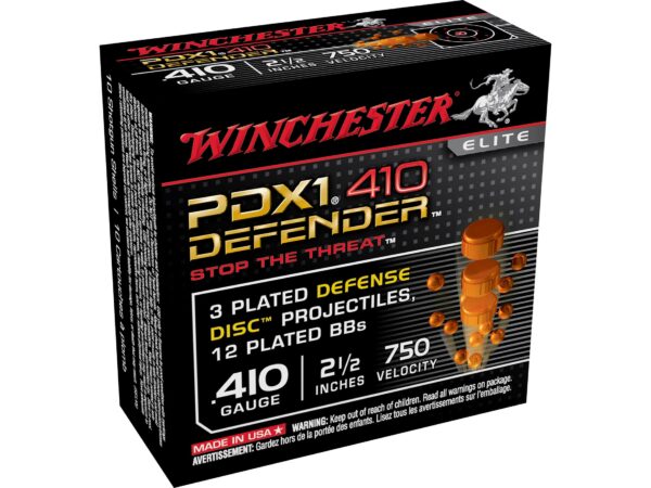 Winchester PDX1 Defender Ammunition 410 Bore 2 12 3 Disks over 14 oz BB Box of 10 For Sale 1