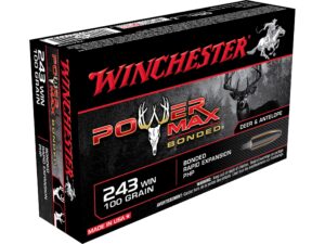 500 Rounds of Winchester Power Max Bonded Ammunition 243 Winchester 100 Grain Protected Hollow Point Box of 20 For Sale