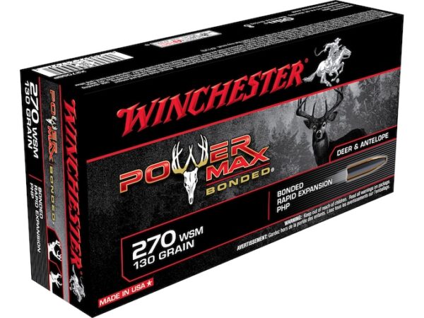 Winchester Power Max Bonded Ammunition 270 Winchester Short Magnum (WSM) 130 Grain Protected Hollow Point Box of 20 For Sale