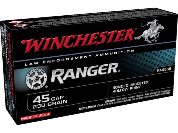 Winchester Ranger Ammunition 45 GAP 230 Grain Bonded Hollow Point Box of 50 For Sale