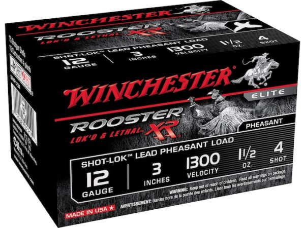 Winchester Rooster XR Pheasant Ammunition 12 Gauge 3" 1-1/2 oz #4 Shot-Lok Copper Plated Shot Box of 15 For Sale