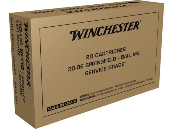 Winchester Service Grade Ammunition 30-06 Springfield 150 Grain M2 Ball Full Metal Jacket For Sale