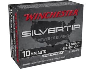 Winchester Silvertip Defense Ammunition 10mm Auto 175 Grain Jacketed Hollow Point Box of 20 For Sale