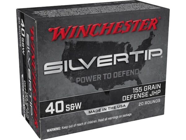 Winchester Silvertip Defense Ammunition 40 S&W 155 Grain Jacketed Hollow Point Box of 20 For Sale