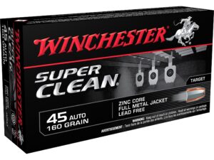 500 Rounds of Winchester Super Clean NT Ammunition 45 ACP 160 Grain Full Metal Jacket Lead-Free For Sale