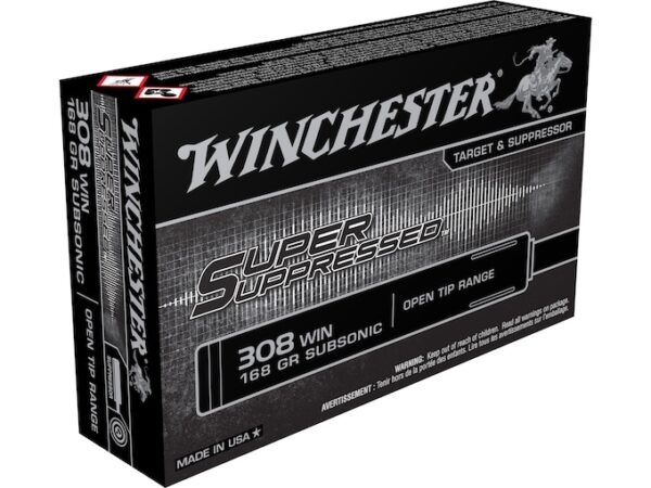 Winchester Super Suppressed Ammunition 308 Winchester Subsonic 168 Grain Open Tip For Sale