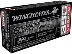 Winchester Super Suppressed Ammunition 350 Legend Subsonic 255 Grain Open Tip Box of 20 For Sale