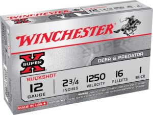 Winchester Super-X Ammunition 12 Gauge 2-3/4" Buffered #1 Buckshot 16 Pellets Box of 5 For Sale