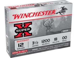 Winchester Super-X Ammunition 12 Gauge 3-1/2" Buffered 00 Buckshot 18 Pellets Box of 5 For Sale