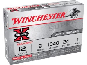 Winchester Super-X Ammunition 12 Gauge 3" Buffered #1 Buckshot 24 Pellets Box of 5 For Sale