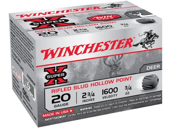 Winchester Super-X Ammunition 20 Gauge 2-3/4" 3/4 oz Rifled Slug For Sale