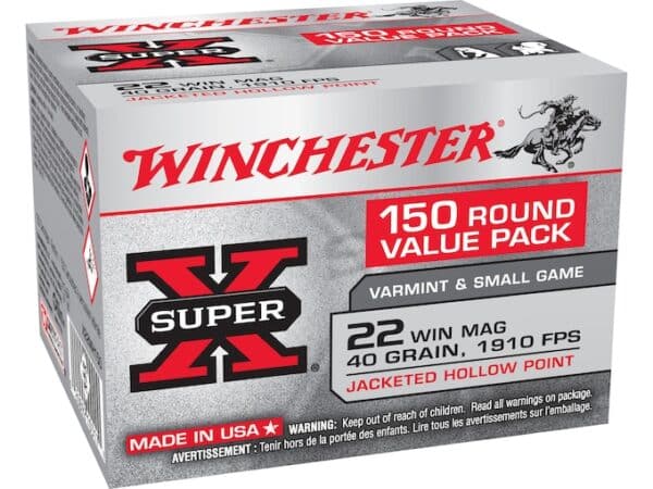 Winchester Super-X Ammunition 22 Winchester Magnum Rimfire (WMR) 40 Grain Jacketed Hollow Point For Sale