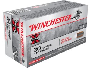 Winchester Super-X Ammunition 30 Carbine 110 Grain Hollow Soft Point Box of 50 For Sale