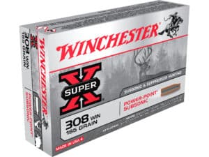 500 Rounds of Winchester Super-X Ammunition 308 Winchester Subsonic 185 Grain Power-Point Box of 20 For Sale
