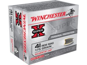 Winchester Super-X Ammunition 41 Remington Magnum 175 Grain Silvertip Hollow Point Box of 20 For Sale