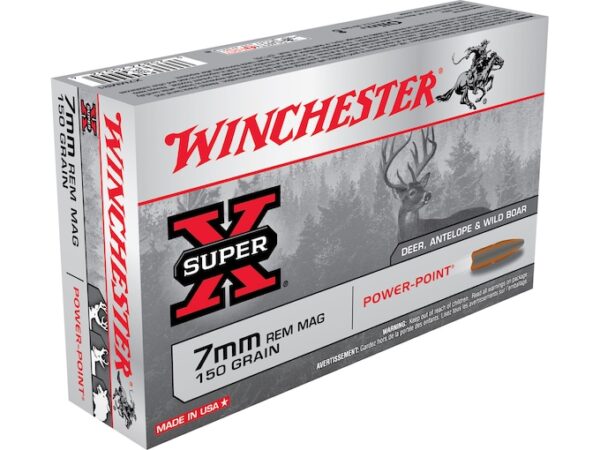 Winchester Super-X Ammunition 7mm Remington Magnum 150 Grain Power-Point Box of 20 For Sale