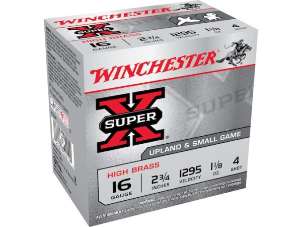 Winchester Super-X High Brass Ammunition 16 Gauge 2-3/4" 1-1/8 oz #4 Shot Box of 25 For Sale
