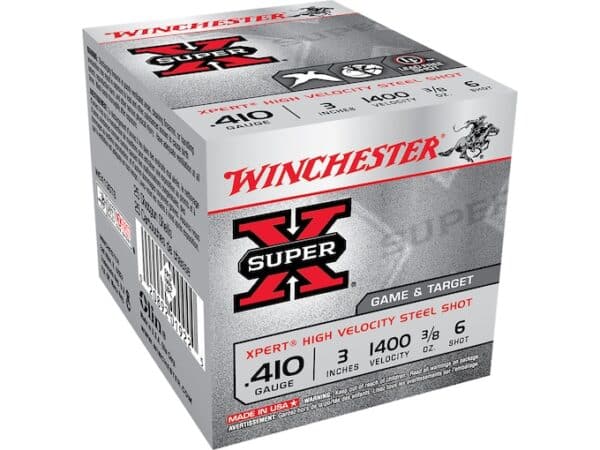 Winchester Super-X Xpert Game and Target Ammunition 410 Bore 3" 3/8 oz #6 Non-Toxic Steel Shot Box of 25 For Sale