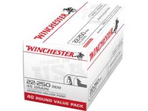 Winchester USA Ammunition 22-250 Remington 45 Grain Jacketed Hollow Point For Sale