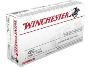 Winchester USA Ammunition 45 ACP 230 Grain Jacketed Hollow Point Box of 50 For Sale