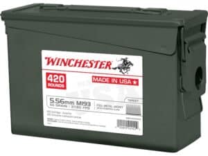 Winchester USA Ammunition 5.56x45mm NATO 55 Grain M193 Full Metal Jacket 10 Round Clips in Ammo Can For Sale