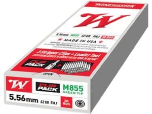 Winchester USA Ammunition 5.56x45mm NATO 62 Grain M855 SS109 Penetrator Full Metal Jacket 10 Round Clips For Sale