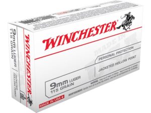 Winchester USA Ammunition 9mm Luger 115 Grain Jacketed Hollow Point For Sale