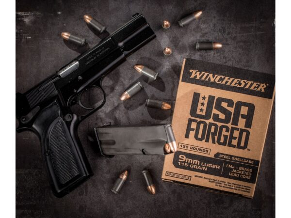 500 Rounds of Winchester USA Forged Ammunition 9mm Luger 115 Grain Full Metal Jacket Steel Case For Sale