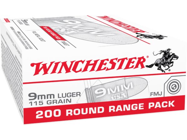 500 Rounds of Winchester USA Range Pack Ammunition 9mm Luger 115 Grain Full Metal Jacket For Sale