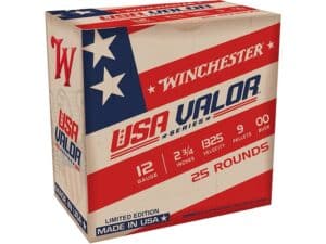 Winchester USA Valor Ammunition 12 Gauge 2-3/4" Buffered 00 Buckshot 9 Pellets Box of 25 For Sale