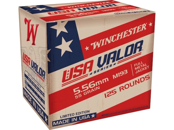 Winchester USA Valor Ammunition 5.56x45mm NATO 55 Grain M193 Full Metal Jacket For Sale